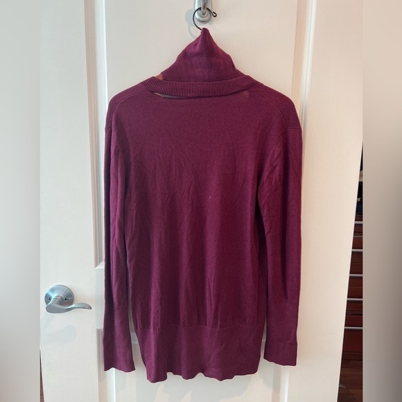 Tome NYC Burgundy Merino Cut Out Turtleneck Sweater - Picture 12 of 16
